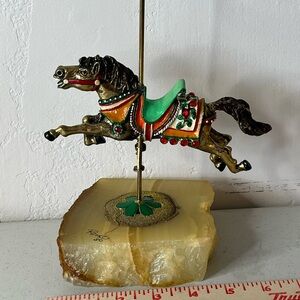 Artistic Carousel Horse Sculpture with Gold and Green Details